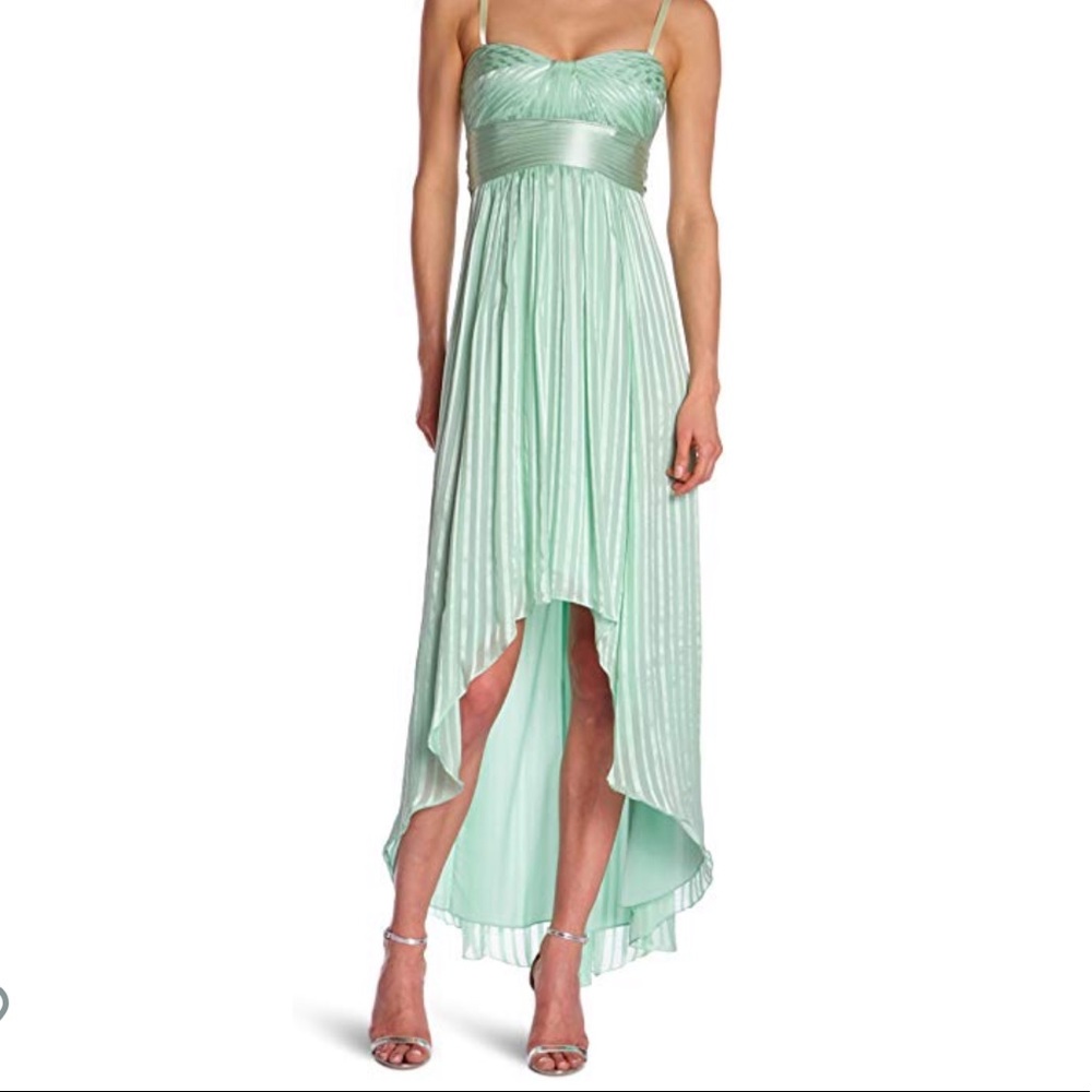 BCBGMaxAzria “Alicia” Silk Green Sash Gown